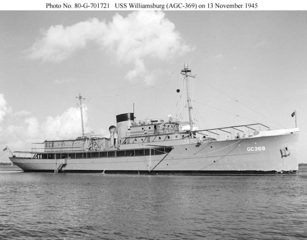 The U.S.S. Williamsburg, about three weeks after becoming the Presidential Yacht 